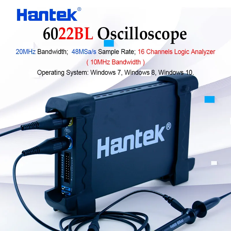 

Hantek 6022BL PC USB Oscilloscope 2 Channels 20MHz Bandwidth 48MSa/s Sample Rate 16 Channels Logic Analyzer Oscilloscope