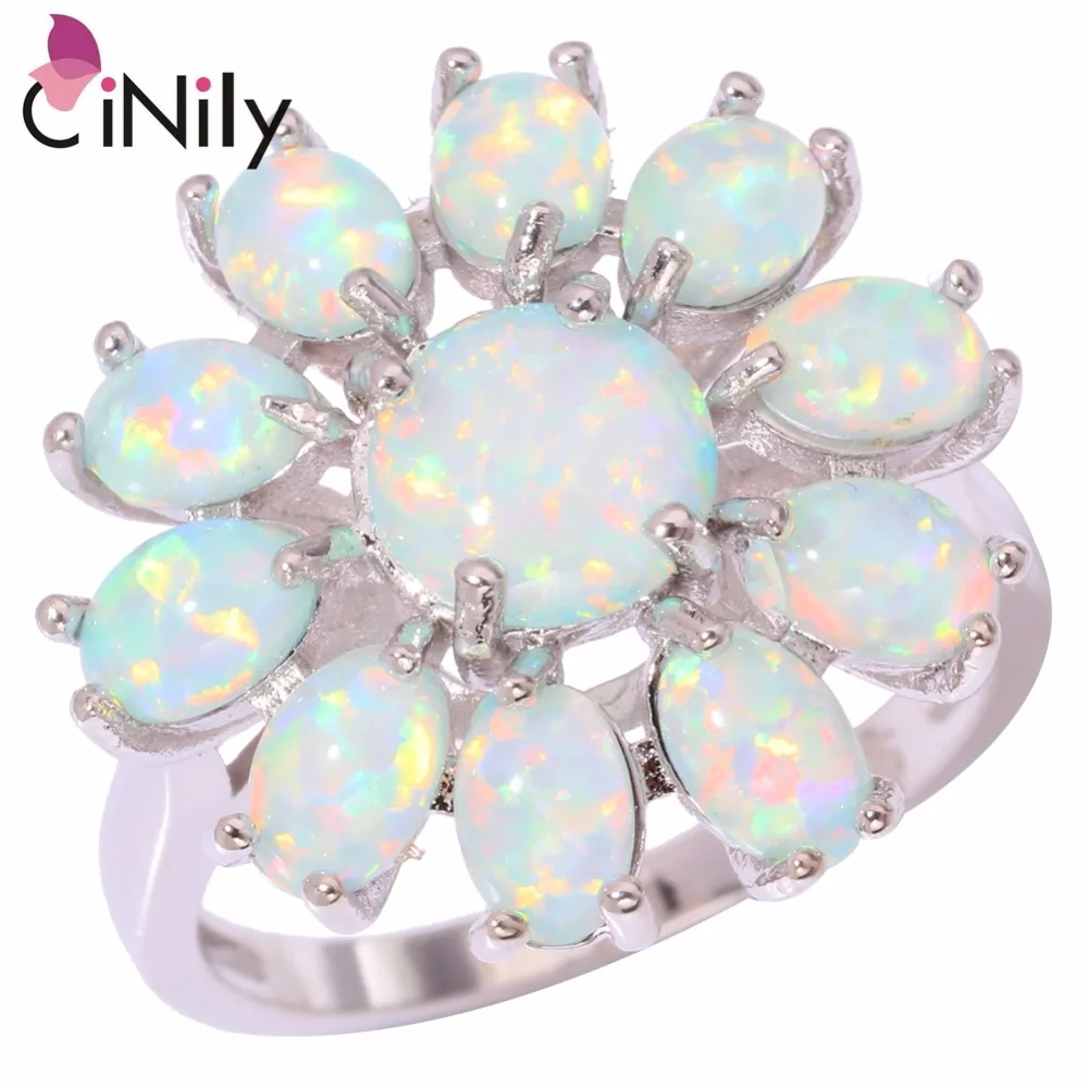 CiNily Created Green Fire Opal Silver Plated Wholesale New Style Fashion Jewelry for Women Party Ring Size 7 8 9 OJ9150