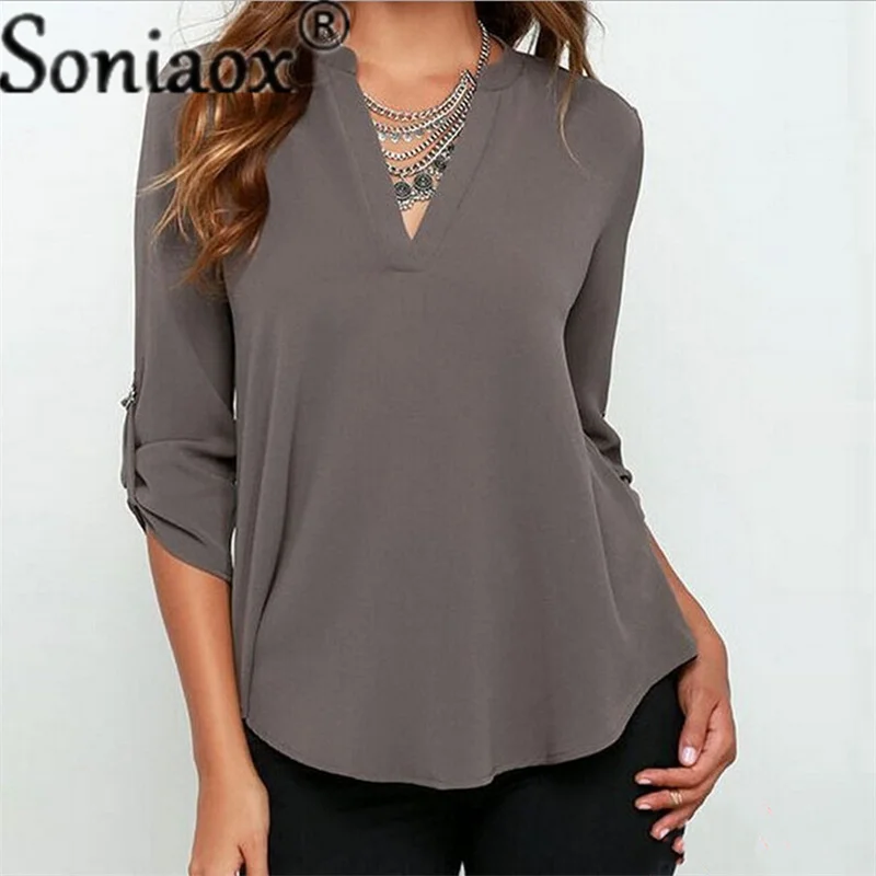 Women\'s Blouse Long Sleeve V-Neck Chiffon Blouses 2021 Ladies Casual Loose Shirt Feminina Blusas Camisas Femme Tops