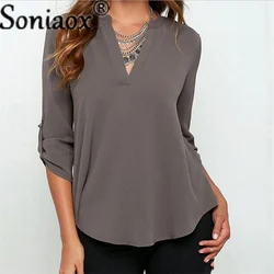 Women's Blouse Long Sleeve V-Neck Chiffon Blouses 2021 Ladies Casual Loose Shirt Feminina Blusas Camisas Femme Tops