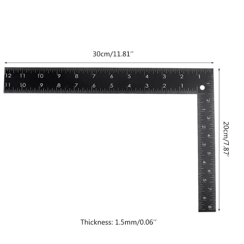 Metal L-Square Shape Ruler Curve Sewing Measure Professional Framing Square Ruler Black for Carpenter Tailor DIY Sewing