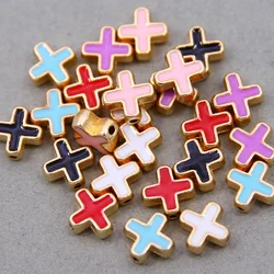 10pcs 10mm Colored Enamel Beads Cross Beads Handmade Fit For charm Jewelry Making Cross Spacer Beads Accessories