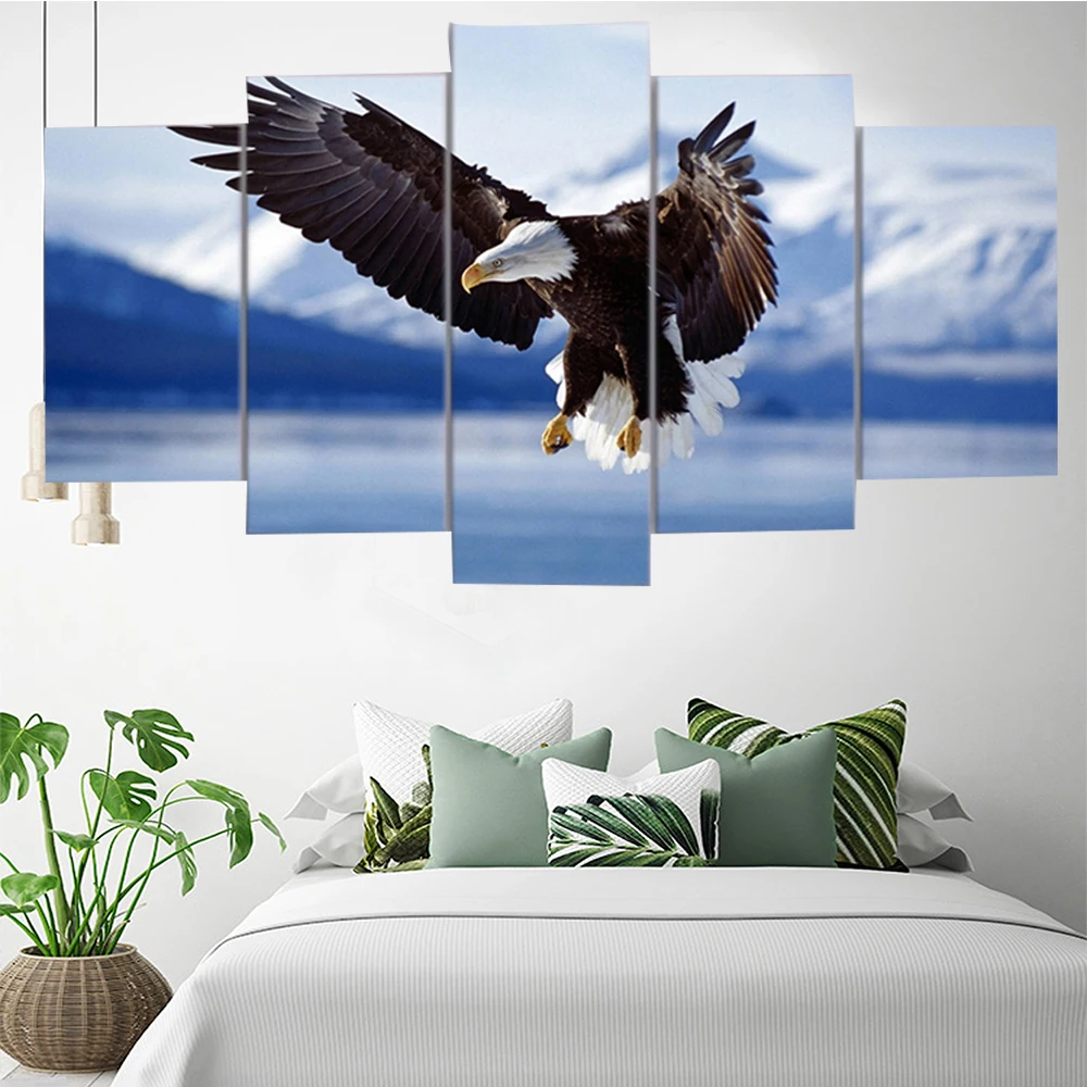 

Canvas Painting 5 Piece Animal Eagle Soaring In The Blue Sky HD Picture Print Home Living Room Art Decor Photo