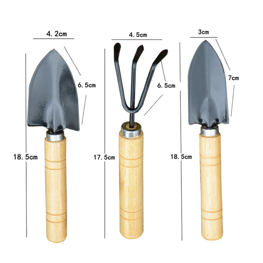 Hot sale 3PC/set Mini Garden Hand Tool Kit Plant Gardening Shovel Spade Rake with Wood Handle Metal Head for Gardener