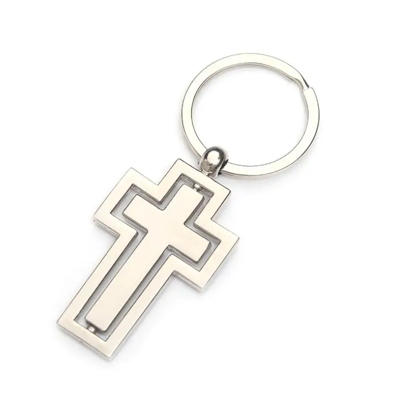 

Unisex Metal Rotatable Pendant Cross Shaped Keychain Key Buckle Keyring Christian Party Gifts LX8977