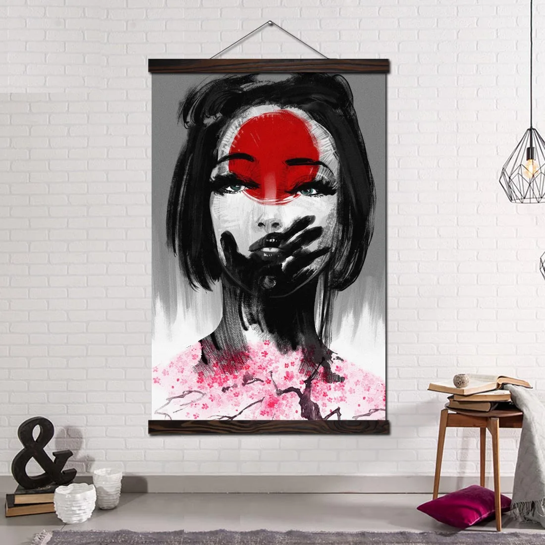 Modern Wall Decor Print Picture And Poster Scroll Frame Canvas Painting Picture Home Decoration Japanese Cherry Samurai Girl