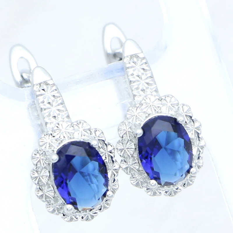 925 Sterling Silver Jewelry Set for Women\'s Wedding Jewelry Earrings Pendant Open Ring Necklace Sapphire Anniversary Gift