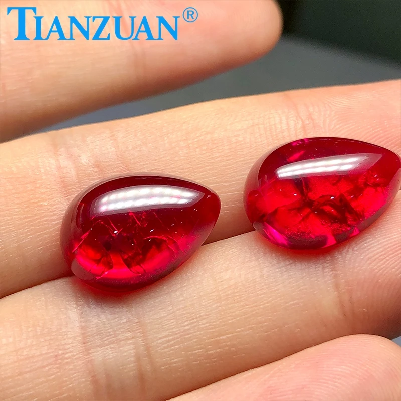 pear shape cabochon cut   Artificial  ruby red  stone with inculsions vs si clarity loose stone for jewelry making DIY material