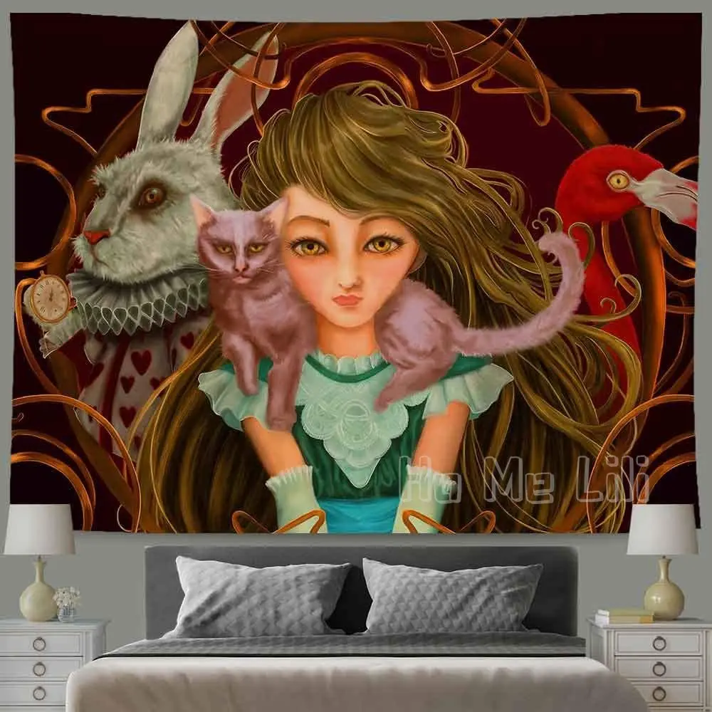 Ine Ive Fantasy Girl Movie Rabbit Cat Bird Animal Cartoon Art Wall Hanging Mysterious Film Fairy Tale Wall Hanging Decoration