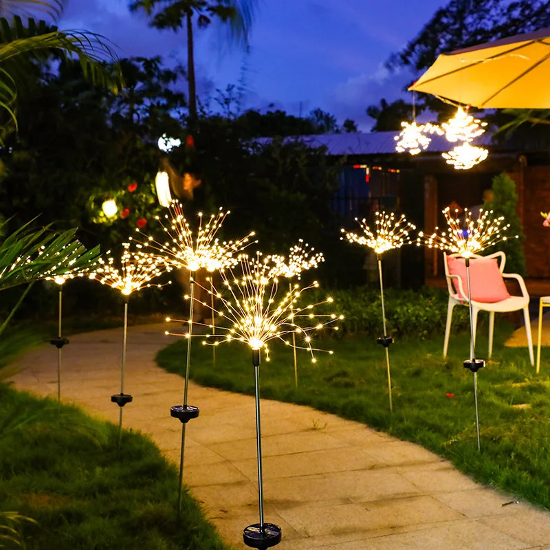 Solar Power Fireworks Lights Waterproof LED Outdoor String Fairy Lights for Garden Lawn Street Landscape Holiday Decoration Lamp