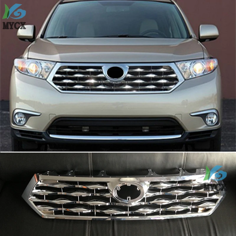 ABS Chrome Front Grille Around Raised Racing Grills Cover For Toyota Highlander 2012 2013 2014 Car Styling