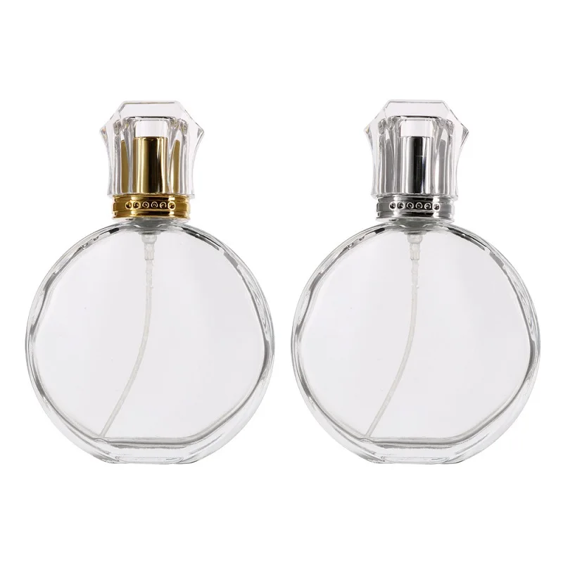 

10pcs Empty Perfume Bottle 100ML Flat Round Clear Cosmetic Container Gold Silver Lid Atomizer Refillable Mist Spray Bottles