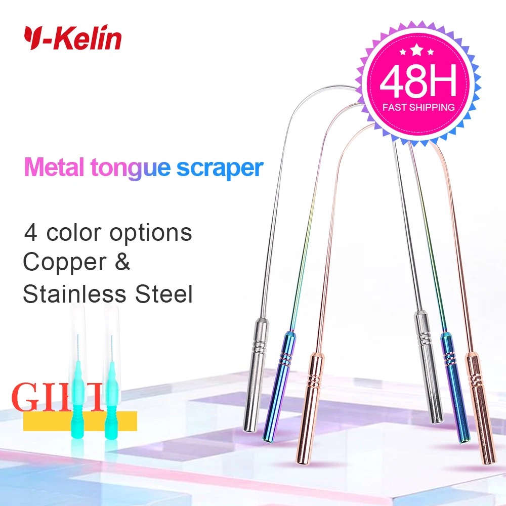 Y-kelin 3 Colors Stainless Steel Tongue Scraper Metal Tongue Fresh Breath Cleaning Coated Toothbrush Oral Hygiene
