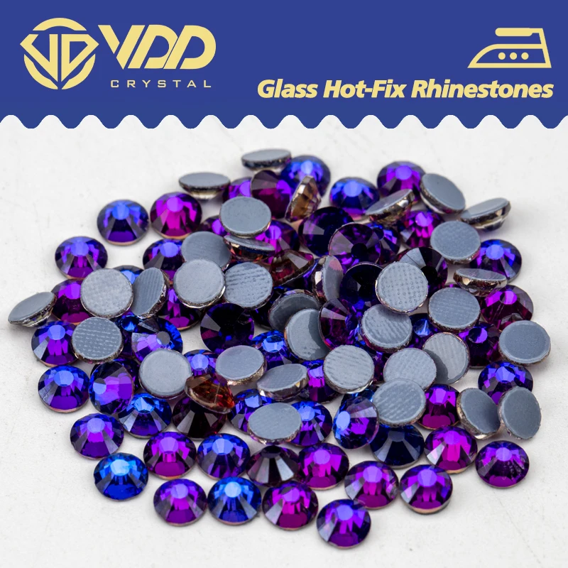 VDD 036 Hotfix Purple Velvet Glass Crystal Hotfix Rhinestone Flatback Strass Glitter Iron On Stone DIY Crafts Clothes Decoration