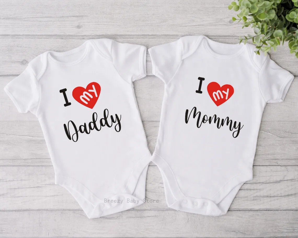 I Love My Daddy Mommy Newborn Boys Girls Romper Infant Black Cotton Toddler Baby Short Sleeve Jumpsuit Clothes Twin Baby Clothes