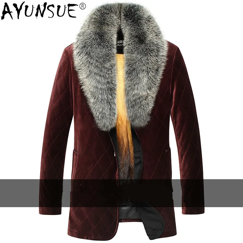 AYUNSUE Genuine Leather Jacket Men Clothing Gold Mink Velvet Parkas Warm Real Fox Fur Collar Winter Coat Male Chaqueta LXR347