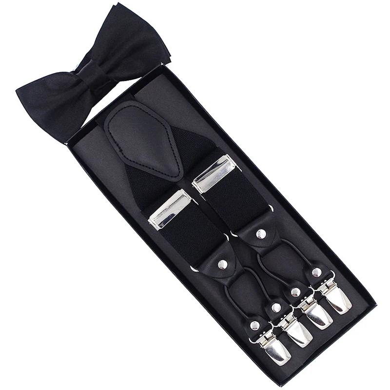 Men\'s Sling Clip Bow Tie Set Six Clips Suspenders Shoulder Straps Trousers Sling Set Heavy Duty Big Size Work Suspenders Men 007