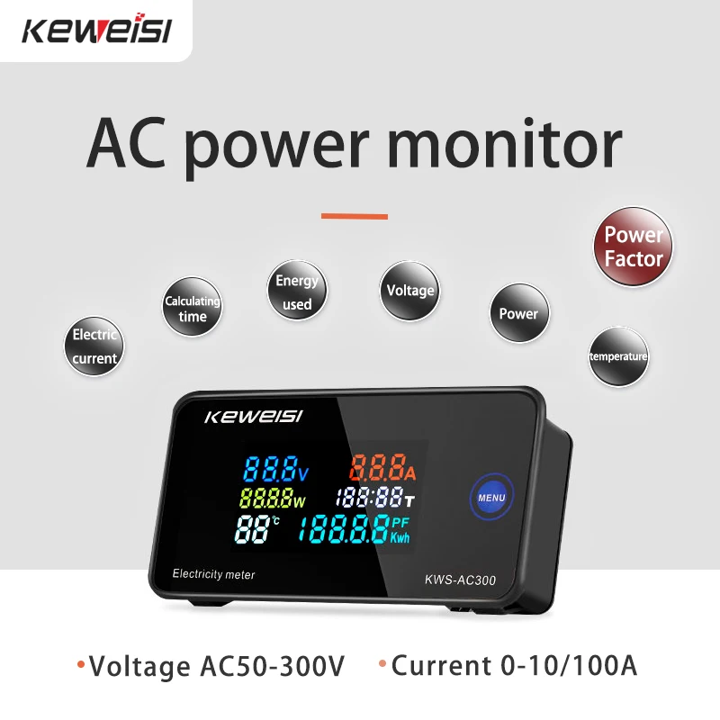 LCD Digital Panel Wattmeter Energy Power Meter Voltage Voltmeter Current Ammeter Frequency Indicator AC 50-300V