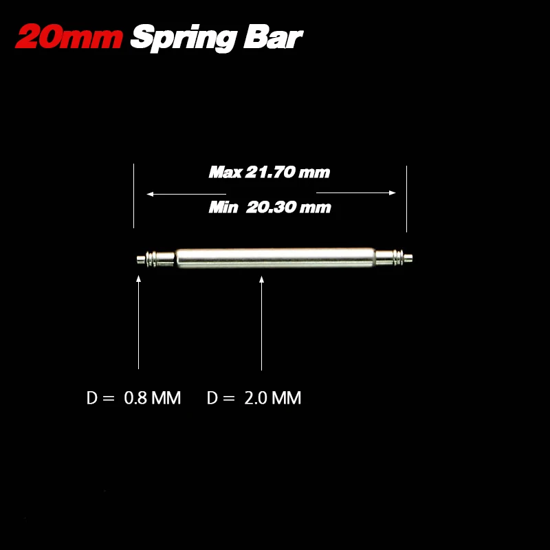 10 Pcs diameter diameter=2mm Stainless Steel 16/18mm/20mm/21mm/22mm/24mm Spring Bars Pin for Diver  watch