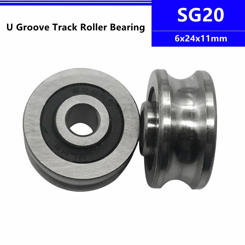 100pcs SG20 6*24*11mm U Groove Bearing Steel Pulley Track Guide Roller Ball Bearing wheel 6x24x11mm SG20-2RS