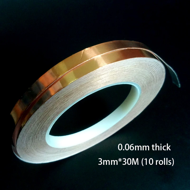 10x 3mm*30M*0.06mm Single Adhesive Conductive Copper Foil Tape for BGA ,Guitar, EMC EMI Shielding Mask