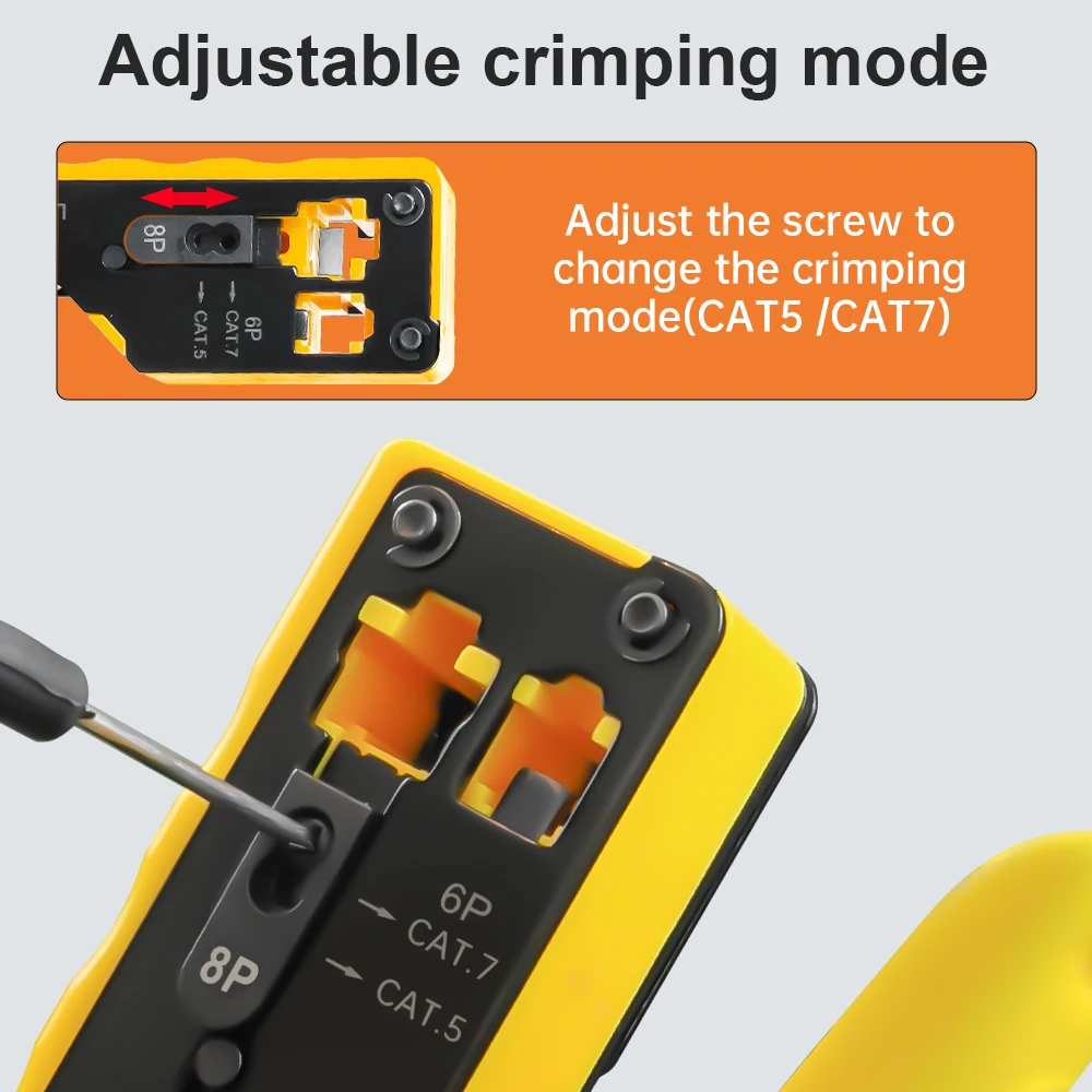 AMPCOM RJ45 RJ11 Pass Through Crimping Tool for Cat7/6A Cat6/5 Ethernet Modular Plugs Connectors With Stripper and Spare Blade