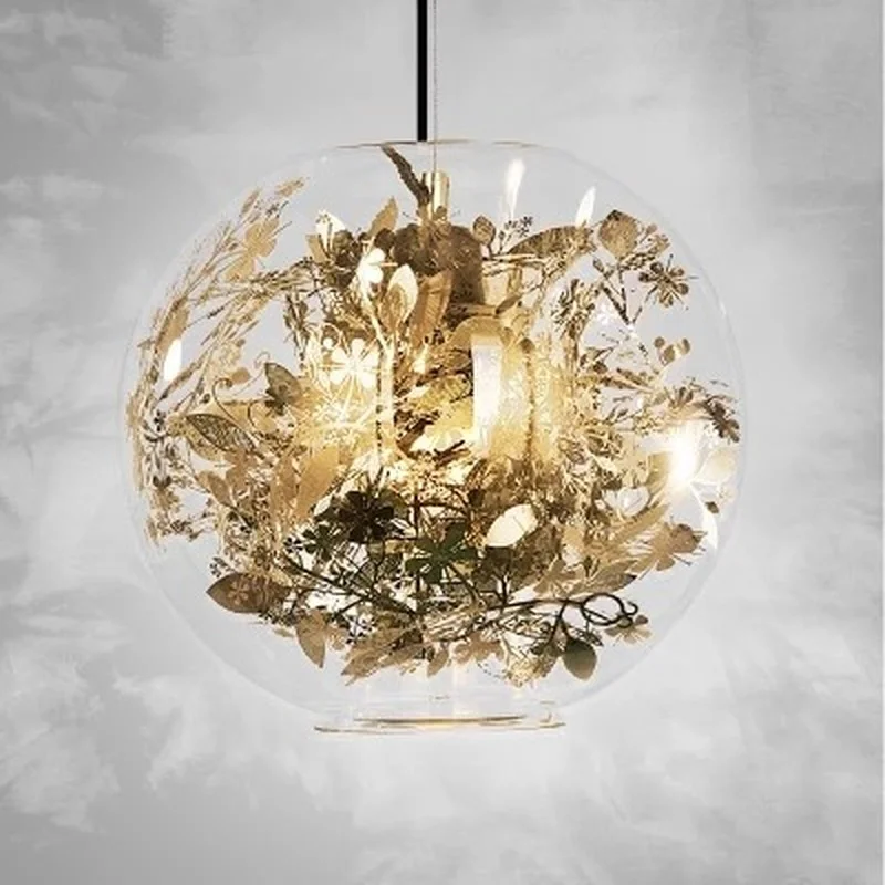 Nordic Pendant Lights Glass Pendant Lamp Modern Lustre Fish Tank Steel Flower Suspend Kitchen Light Fixtures Lighting