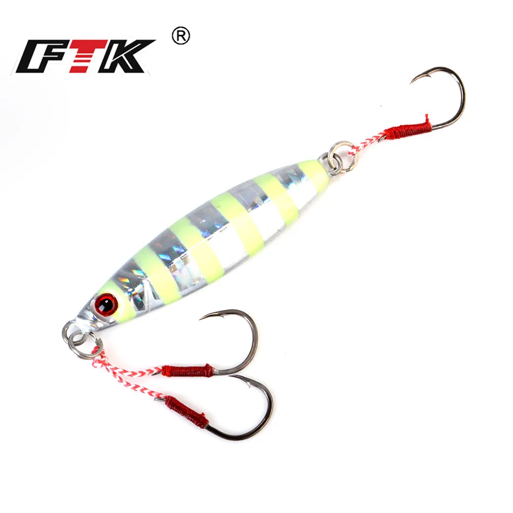 FTK 20/30/40/50g luminoso lento Jigging sardina Metal duro señuelo de pesca 57-78mm Micro Jig mar barco cebo de pesca con gancho de asistencia