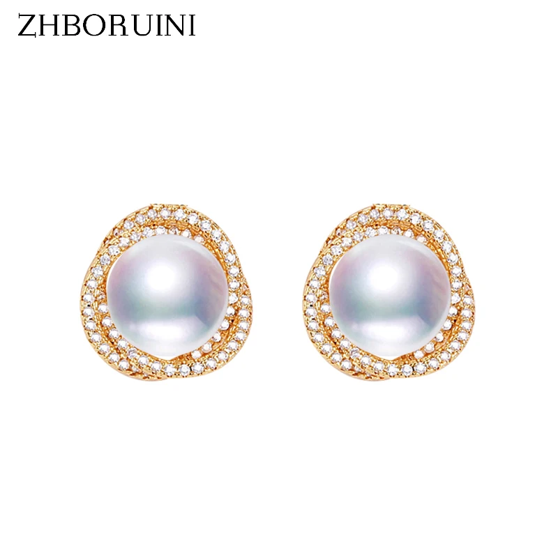 ZHBORUINI 14k Gold Gilled Pearl Earrings For Women Trendy Bird's Nest Stud Earring Real Natural Freshwater Pearl Wedding Jewelry