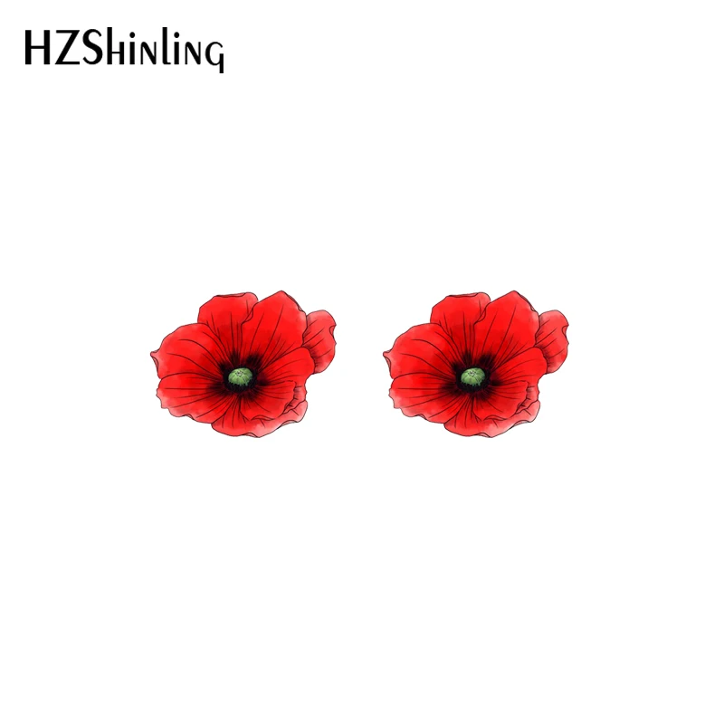 2021 New Poppies Stud Earring Flowers Art Acrylic Resin Earrings Epoxy Handmade Jewelry Gifts Girl