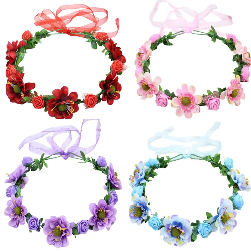 Baby Girls Crown Flower Wreath Hairband Kids Bridal Floral Headband Headwear Accessories Birthday Wedding