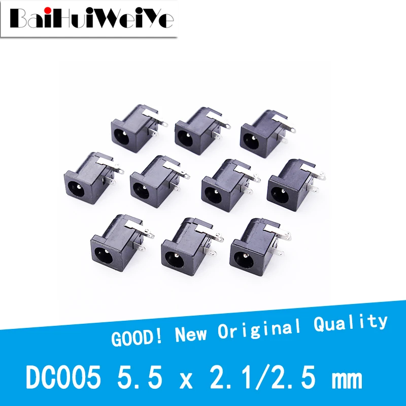 10PPcs/Lot DC-005 PCB Mount 5.5 x 2.1/2.5MM Round The Needle Female DC Power Jack Plug Socket Connector DC005