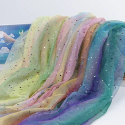 1yard X 150cm tessuto di Tulle Organza arcobaleno scintillante per cucire abito per bambini tessuto a rete stella decorazione di sfondo fai da te