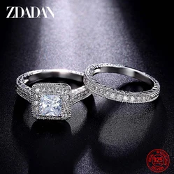 ZDADAN 925 Sterling Silver 2Pcs 6MM Zircon Ring For Women Charm Jewelry Accessories Wholesale