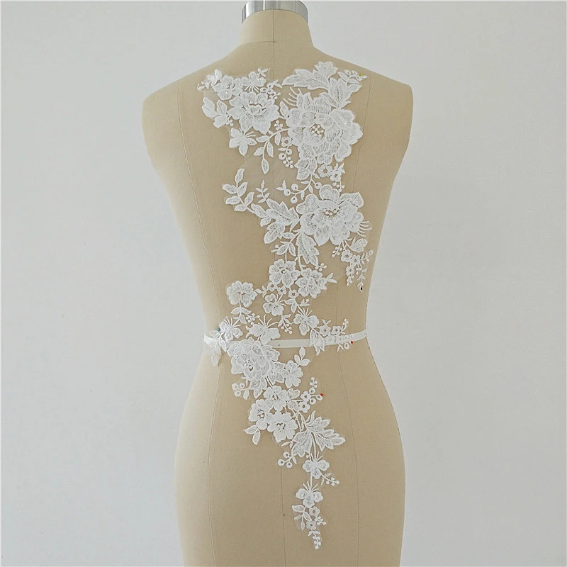 long Lace patch  Embroidered Applique Lace  Medallions lace flowers  DIY Bridal Dress lace