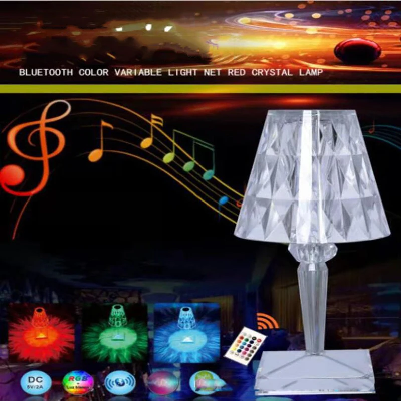 New Diamond Table Lamp Decoration Crystal Bluetooth Lamp RGB Remote Control Atmosphere LED Music Night Light Bedroom Decorations