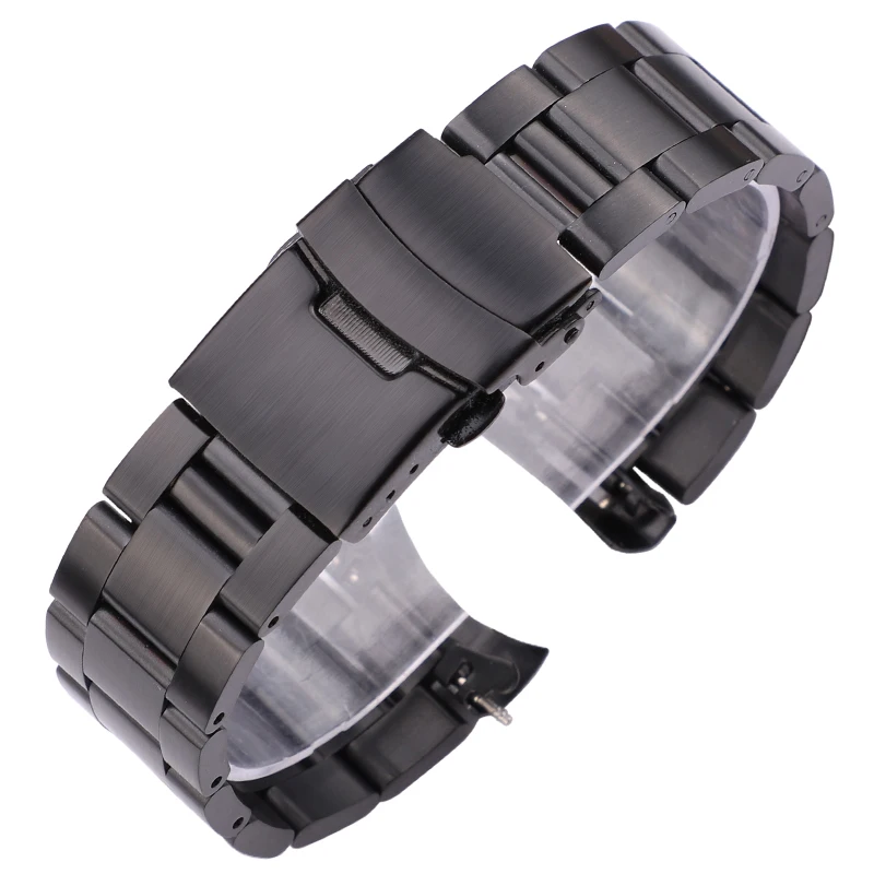 Correa de reloj de acero inoxidable para hombre, pulsera de Metal cepillado de 20mm y 22mm con extremo curvo, accesorios para relojes