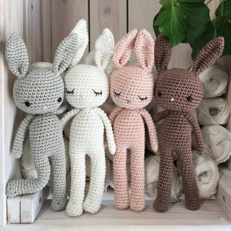 1pcs 26cm handmade rabbit crochet wool doll wool animal stuffed plush toy baby soothing newborn baby photography and daily toy