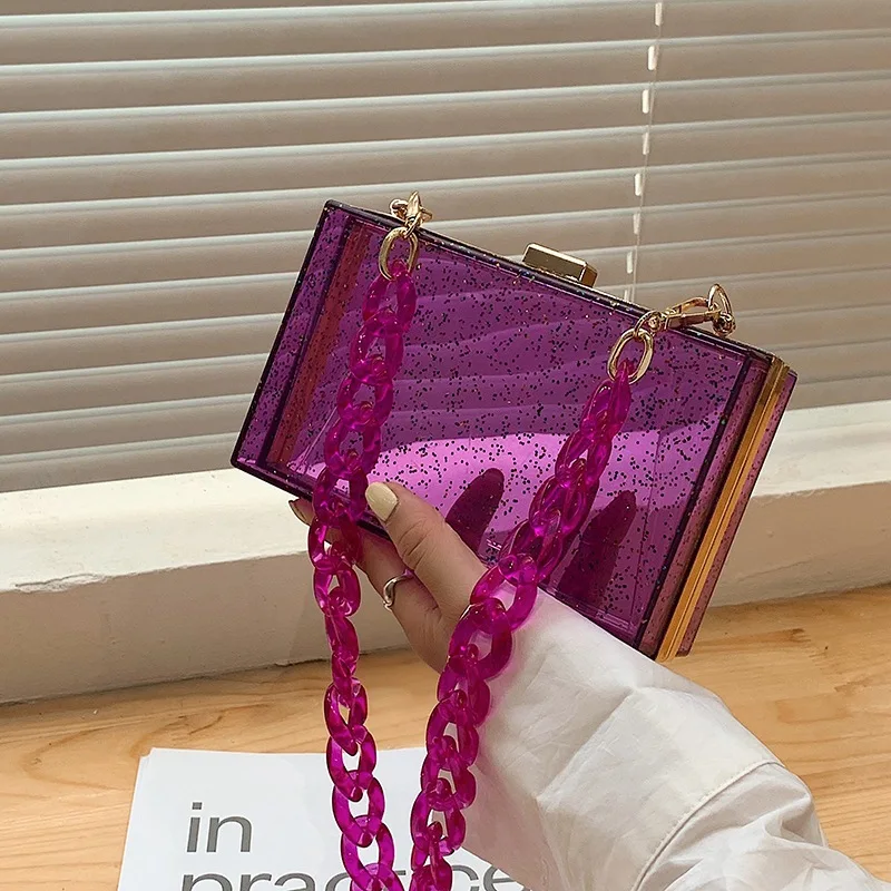 Acrylic Transparent Box Bag Tote Bag Long Acrylic Chain Shoulder Bag New High-quality PVC Women\'s Designer Bag Chain Square Bag