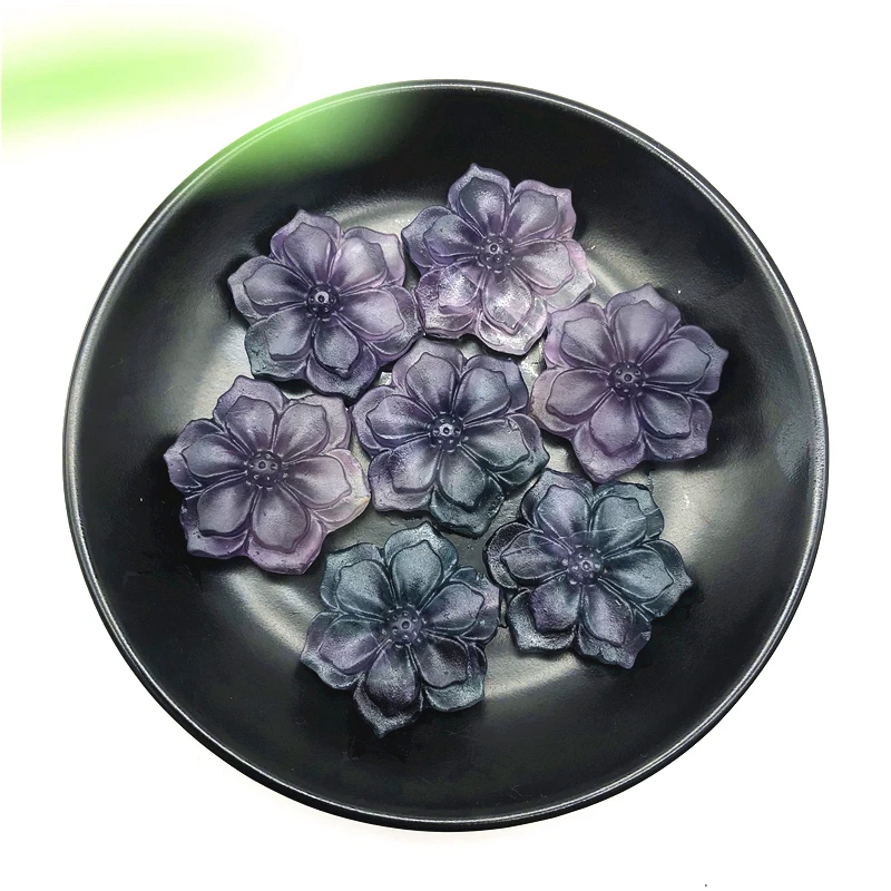 1PC Natural Fluorite Bauhinia Shaped Crystal Flower Stones Hand Carved Crystal Healing Decor Natural Stones and Minerals