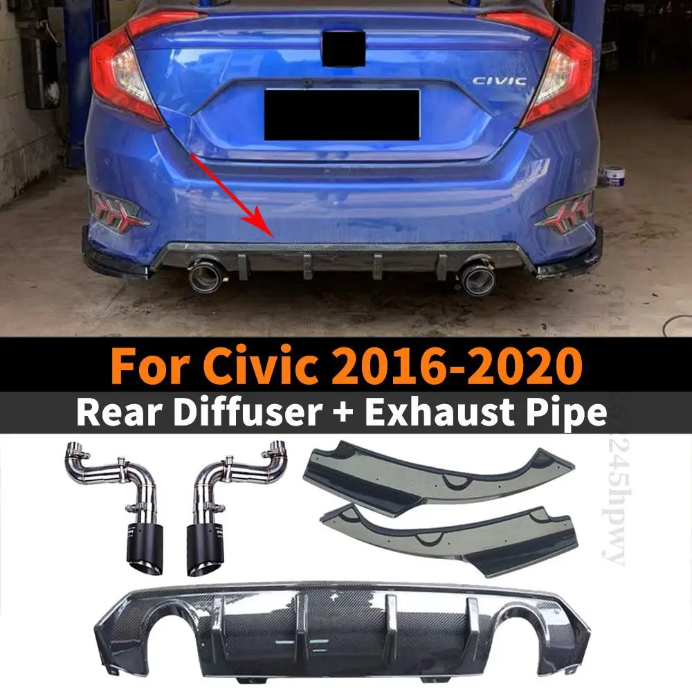 Side Rear Bumper Diffuser Lip Exhaust Pipe Body Kit Accessories Decoration Tuning Refit For Honda Civic 10th Gen 2016-2020 Sedan