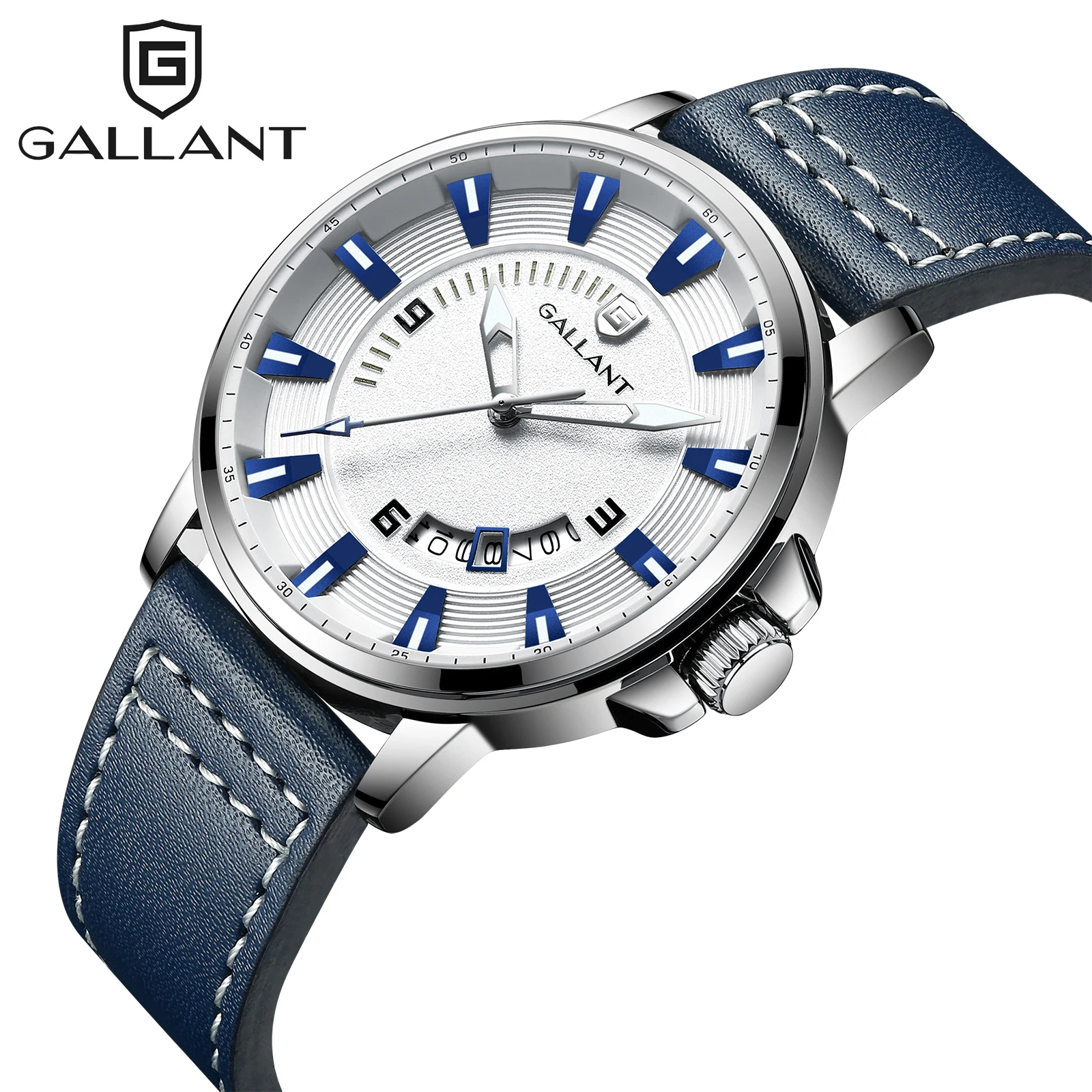 

GALLANT Mens Watch Sport Quartz Watches for Men Fashion Waterproof Leather Cool Wristwatch Calendar Date Relogio Masculino Blue