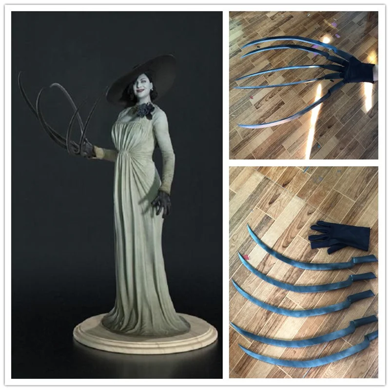 50 cm Lungo Dimitrescu Falena Lady Artigli Zampe per unghie con Guanti Evil Village Cosplay Vampiro femminile Accessori Cosplay di Halloween