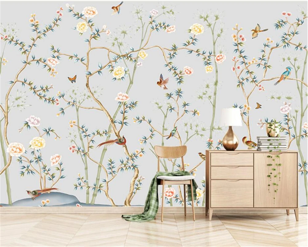 Customized Large Wallpaper 3D Photo Mural Wall Papers Home Decor Hand-Painted Flowers and Birds 3D Wallpaper Papier Peint
