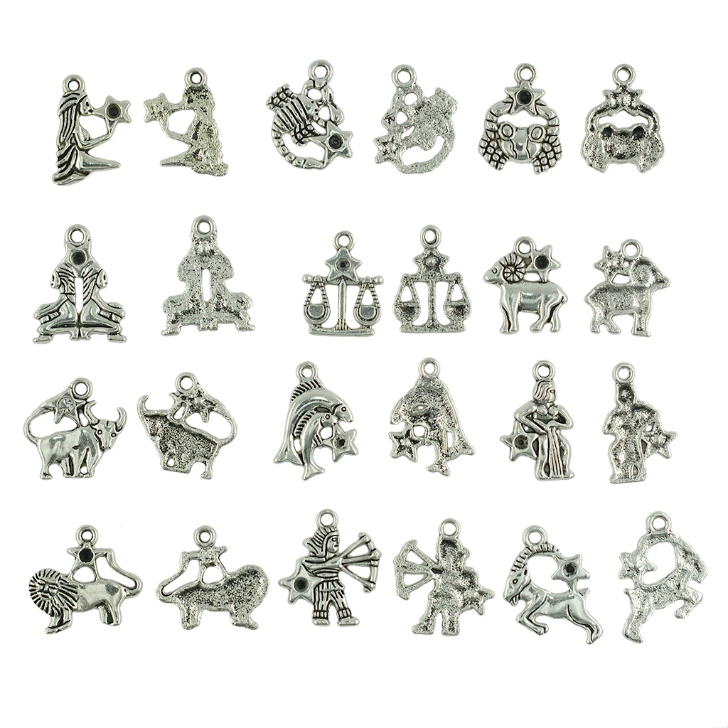 24 pcs 2 sets Tibetan Silver Constellation Star Horoscope Zodiac DIY Charm Jewelry Making