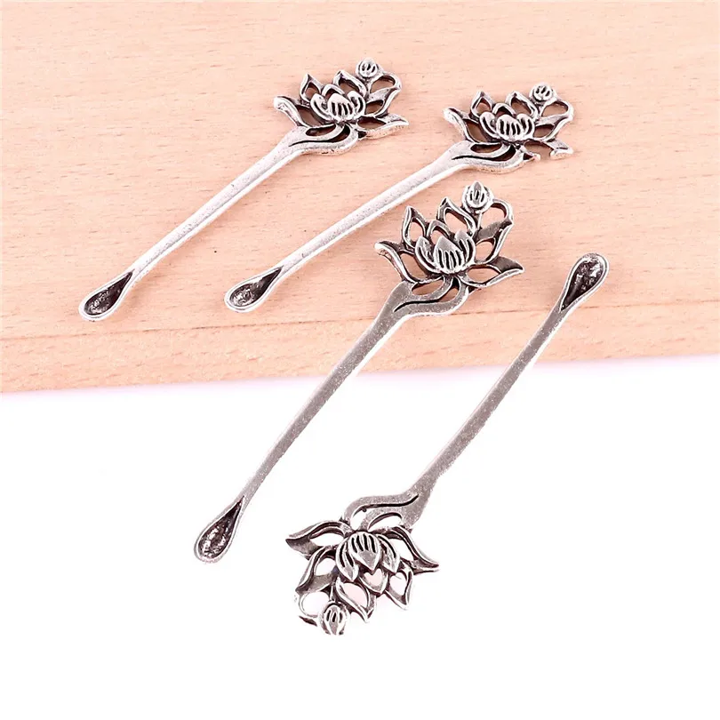 10pcs Silver Color Ethnic Ear Spoon Carve Lotus Charms Pendants For Necklace Bracelet Jewelry Making DIY Handmade 23501