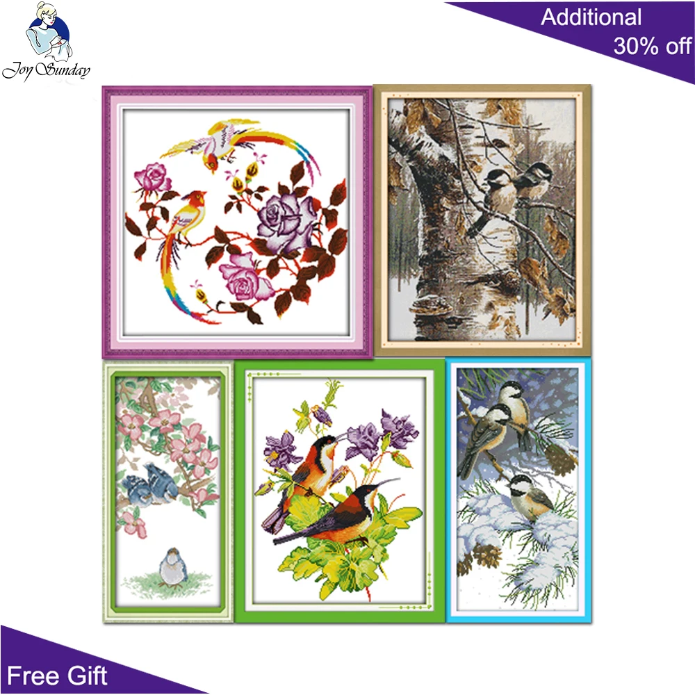 Joy Sunday Birds Needlework Set, Wreath Magpies, Bring Spring Blue, Autumn Birds, Cross Stitch, D606 D614 D620 D665(1) D666(2)