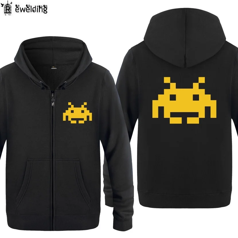 

Zipper Hoodies Men Game Space Invader Printed Mens Hoodie Fleece Long Sleeve Man's Jacket Sweatshirt Skateboard Coat Oversized