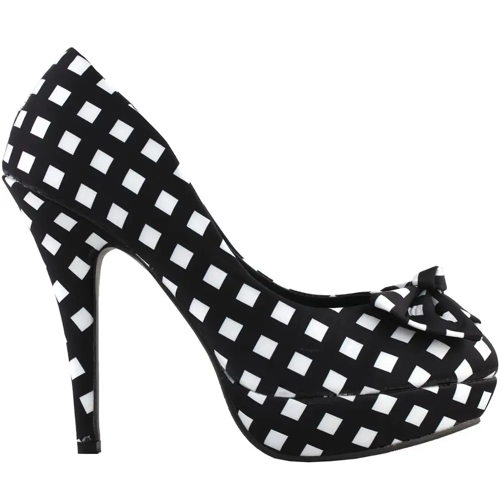 LF30406-2 Ladies Cute Bow Satin Polka Dot Party/Club Platform High Heels Pumps Court Shoes