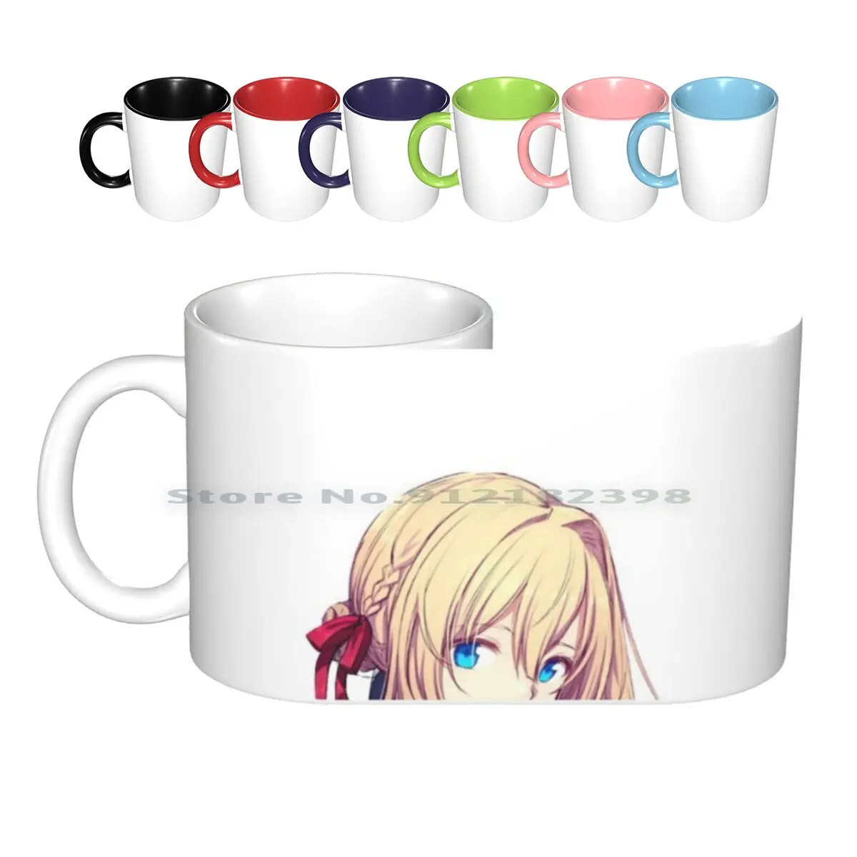 Violet Evergarden Peek Ceramic Mugs Coffee Cups Milk Tea Mug Violet Evergarden Violet Violet Evergarden Peek Peeker Blue Yellow